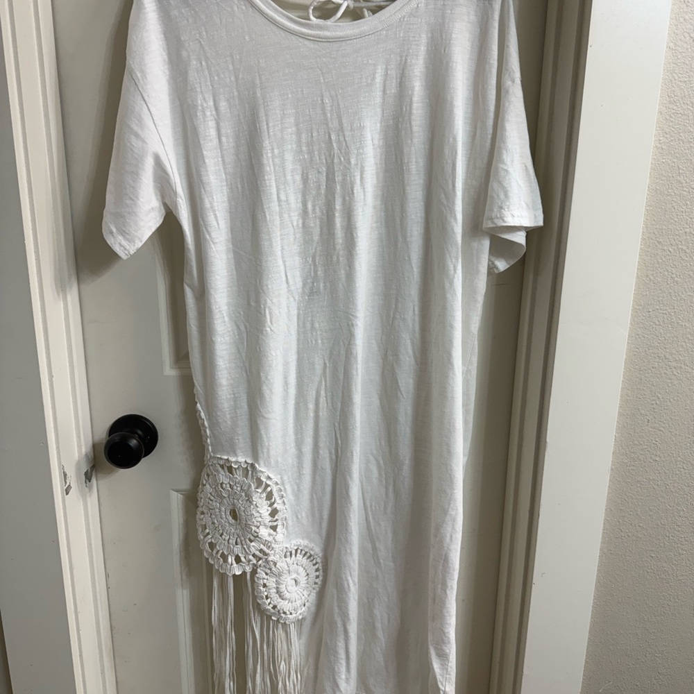 Anthropologie White Crochet Fringe Swim Cover-Up - Picture 4 of 5